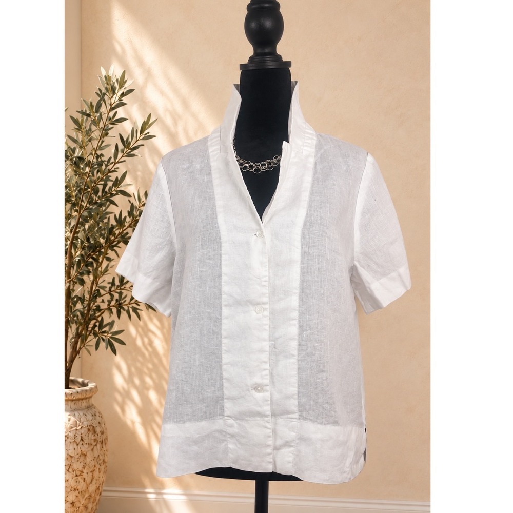 Quince White 100% European Linen Short Sleeve Button Down Shirt Size M